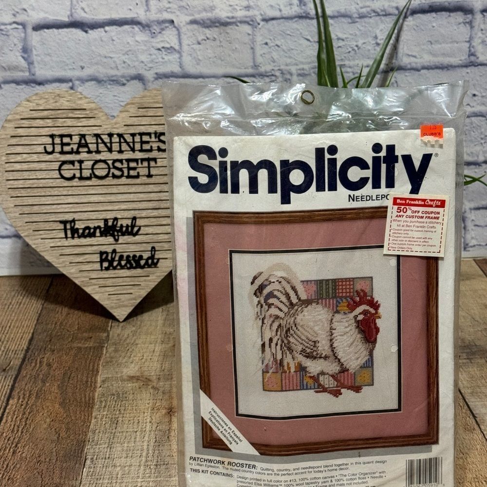 Simplicity Needlepoint Patchwork Rooster New 05910 10”x10”
